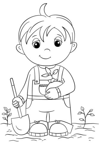 Little boy holding seeds coloring page